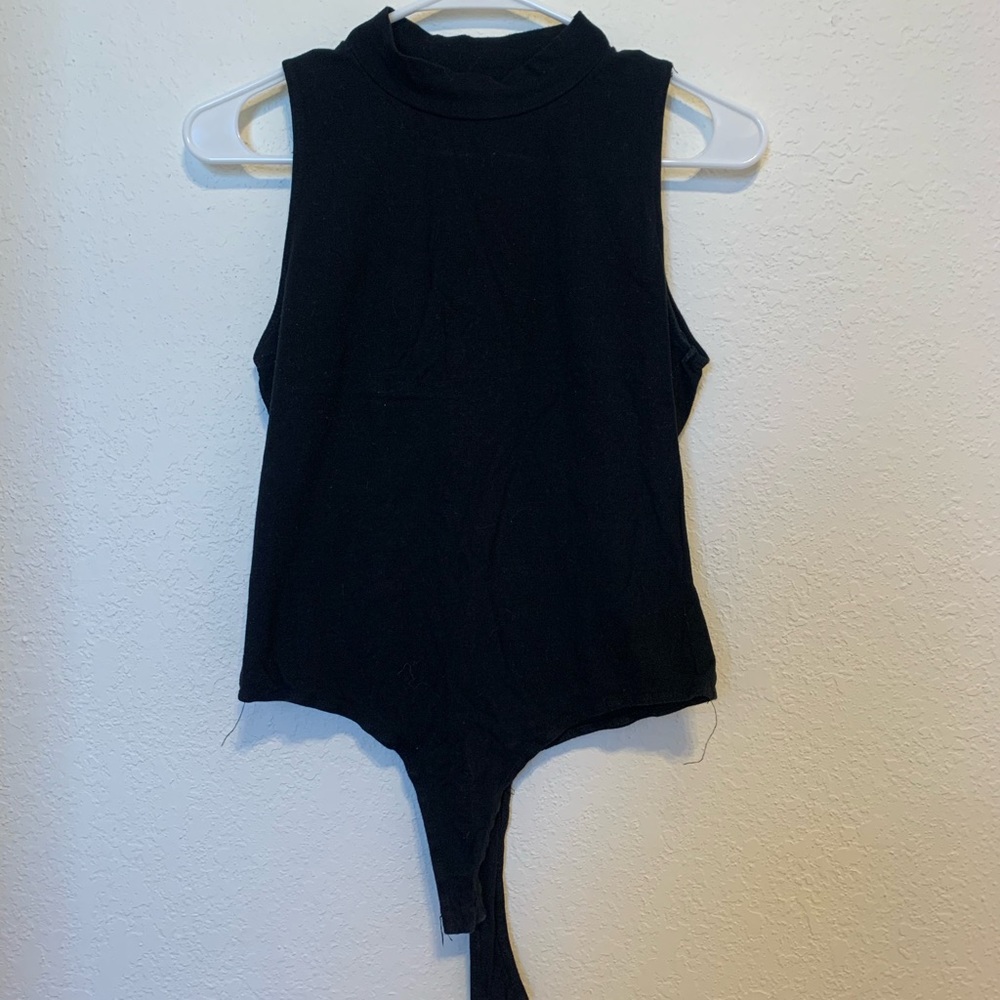 Black mock neck sleeveless body suit